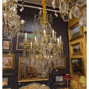 Large Baccarat Louis XV-style Chandelier In Gilt Bronze And Cut Crystal, C. 1880–1890