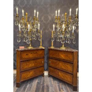 A Fine Pair Of Large Gilt-bronze And Baccarat Crystal Girandoles, Potocki Mansion, C. 1890