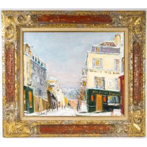 Serge Belloni (1925-2005) - Rue Des Saules Under The Snow, Oil On Wood, Circa 1970