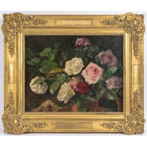 Still Life With A Bouquet Of Roses, Late 19th-century Oil On Canvas