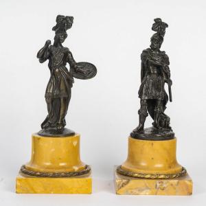 A Fine Pair Of Patinated Bronze Statuettes Depicting Mars And Minerva, Italy, 18th Century