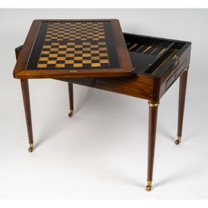 Late 18th Century French Mahogany And Marquetry Games Table Converting To A Desk