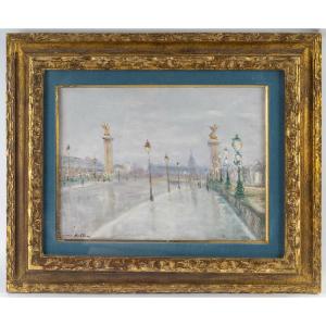 Serge Belloni (1925-2005) - The Alexandre III Bridge Oil On Panel, Circa 1980