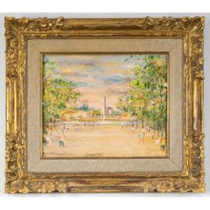 Serge Belloni (1925–2005) – Tuileries Garden, Oil On Wood, Circa 1970