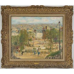 Serge Belloni (1925–2005) Montmartre Louise Michel Square From Sacré-coeur, Oil On Canvas