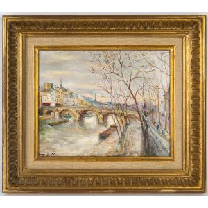 Serge Belloni (1925-2005) - The Pont Marie And Ile Saint-louis Oil On Wood, Circa 1970