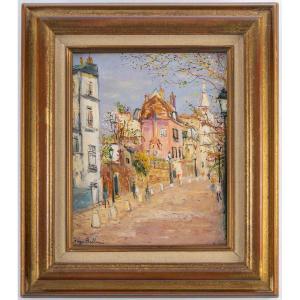Serge Belloni (1925-2005) - Paris Spring View Of Rue De L’abreuvoir Oil On Panel, Circa 1980