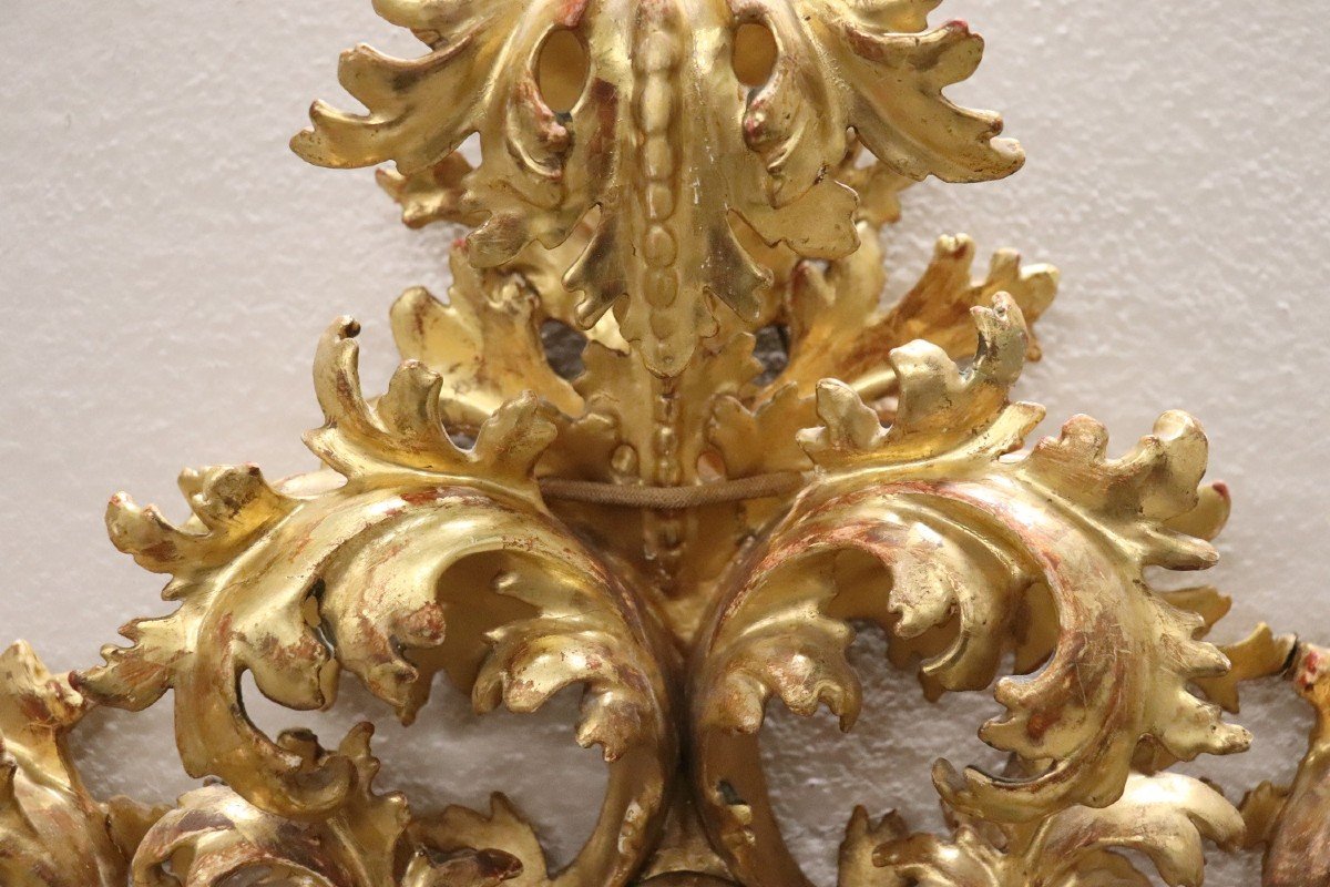 Specchio antico ovale in legno intagliato e dorato, XVIII secolo-photo-2