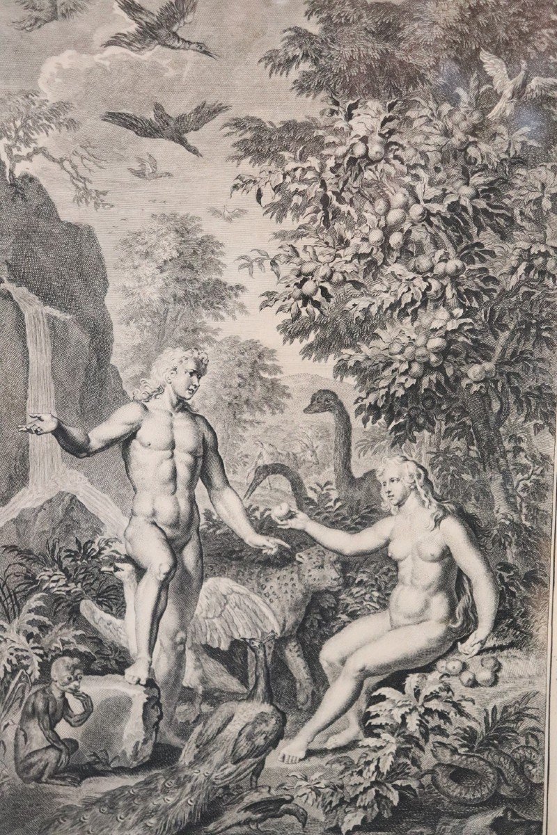 Gerard Hoet, Adamo ed Eva, incisione antica, XVII secolo-photo-2