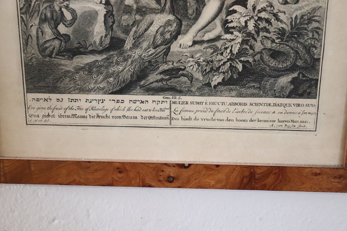 Gerard Hoet, Adamo ed Eva, incisione antica, XVII secolo-photo-3