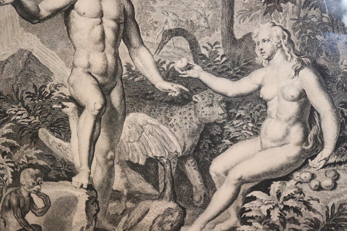 Gerard Hoet, Adamo ed Eva, incisione antica, XVII secolo-photo-3