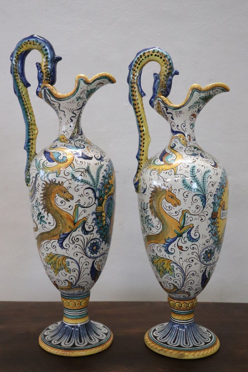 Coppia di Anfore in ceramica artistica di Deruta, anni '30-photo-6