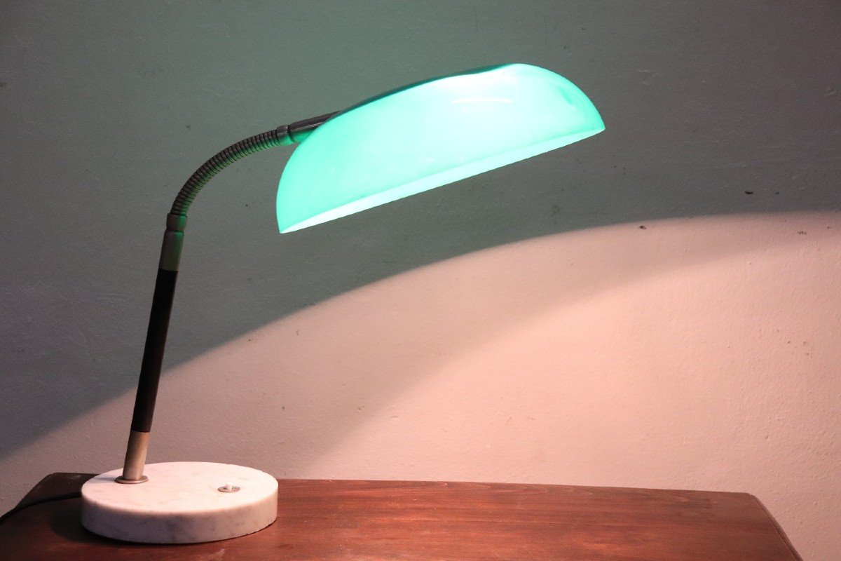 Lampada da tavolo in vetro acrilico, ottone e marmo attribuita a Stilux, anni '60-photo-2