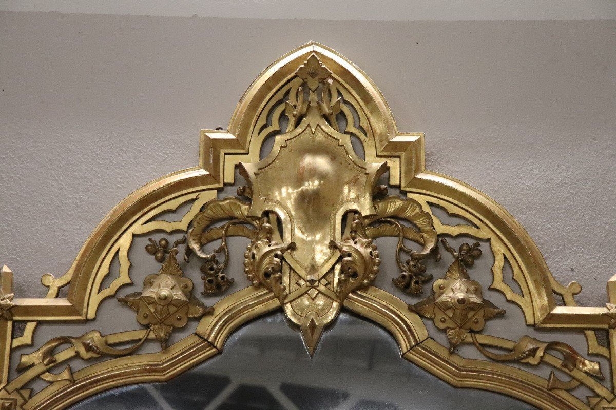 Grande Specchio da parete in legno laccato e dorato, XIX secolo-photo-2
