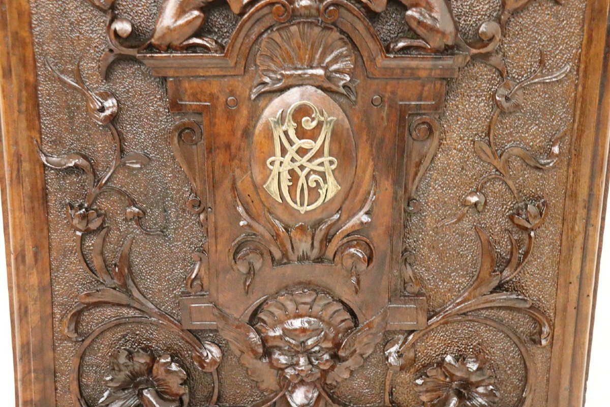 Portariviste antico in legno di noce intagliato, XIX secolo-photo-3