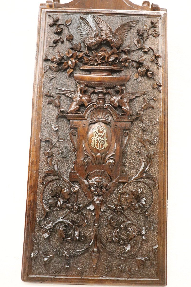 Portariviste antico in legno di noce intagliato, XIX secolo-photo-5