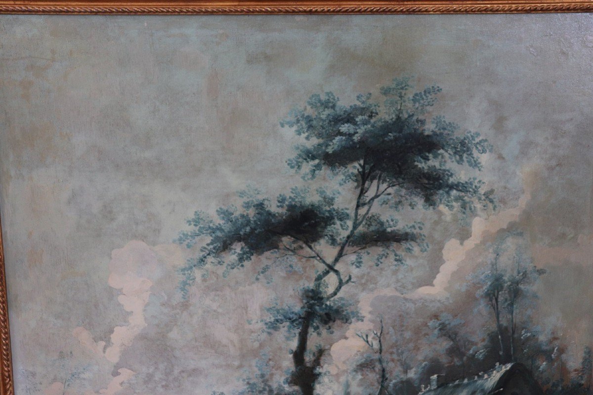 Grandi paesaggi monocromatici, XVIII secolo, dipinti ad olio su tela-photo-3