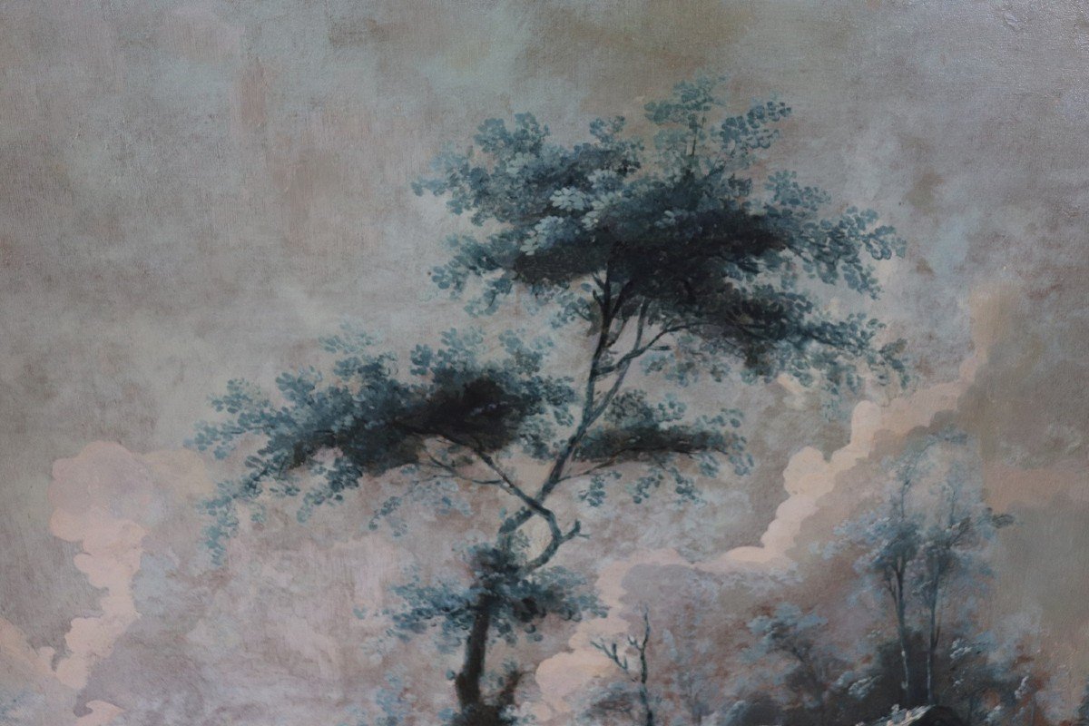 Grandi paesaggi monocromatici, XVIII secolo, dipinti ad olio su tela-photo-2