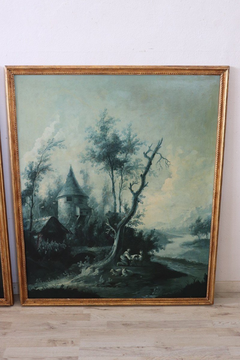 Grandi paesaggi monocromatici, XVIII secolo, dipinti ad olio su tela-photo-3
