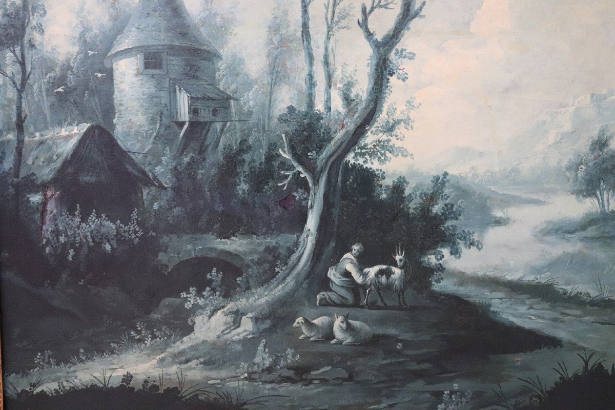 Grandi paesaggi monocromatici, XVIII secolo, dipinti ad olio su tela-photo-4