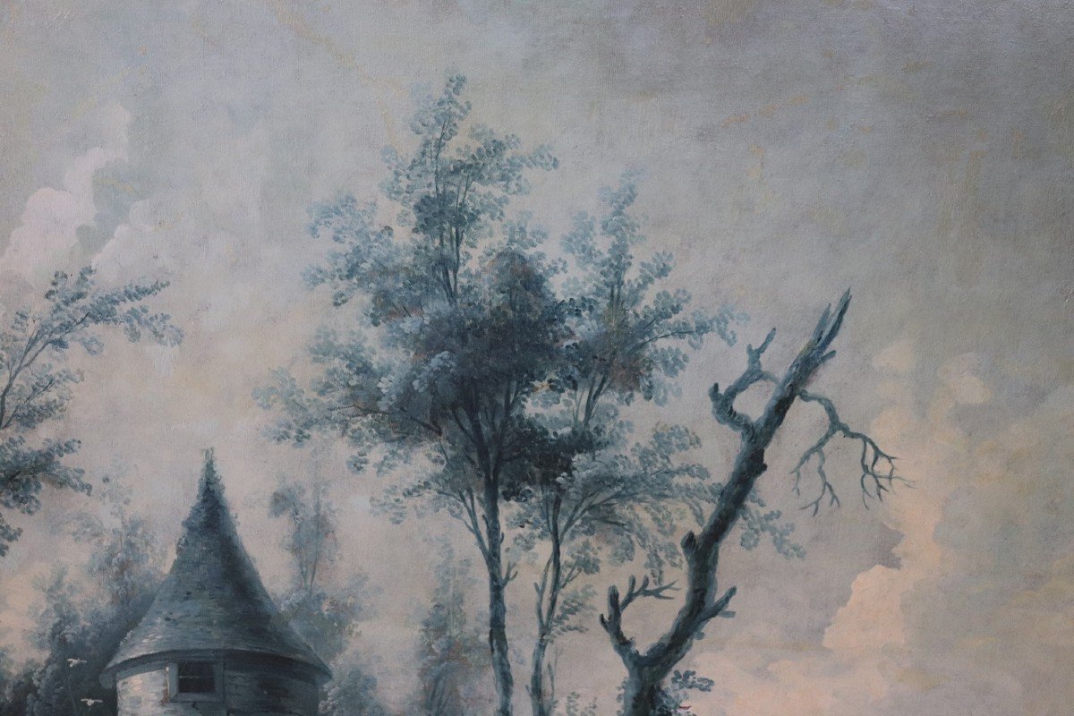 Grandi paesaggi monocromatici, XVIII secolo, dipinti ad olio su tela-photo-5