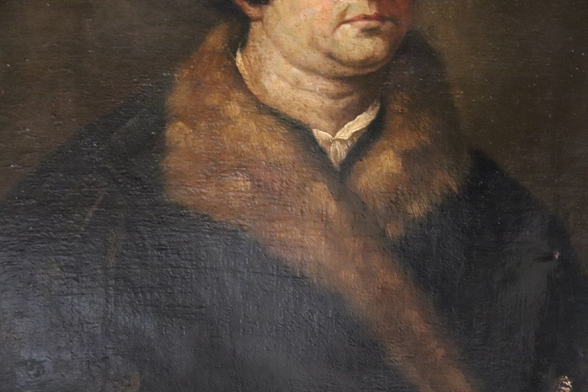 Ritratto di gentiluomo in pelliccia, XVII secolo, olio su tela-photo-3