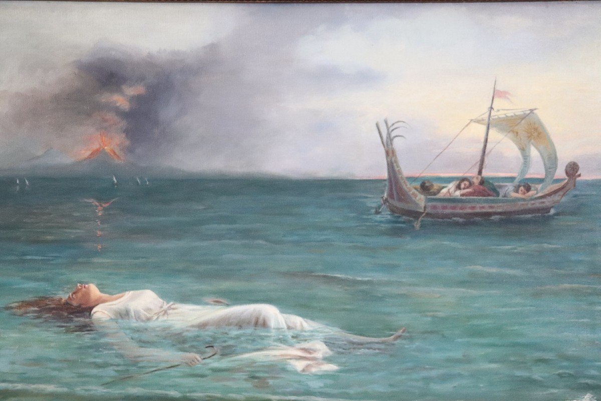 Paesaggio marino surrealista, fine XX secolo, olio su tela-photo-2
