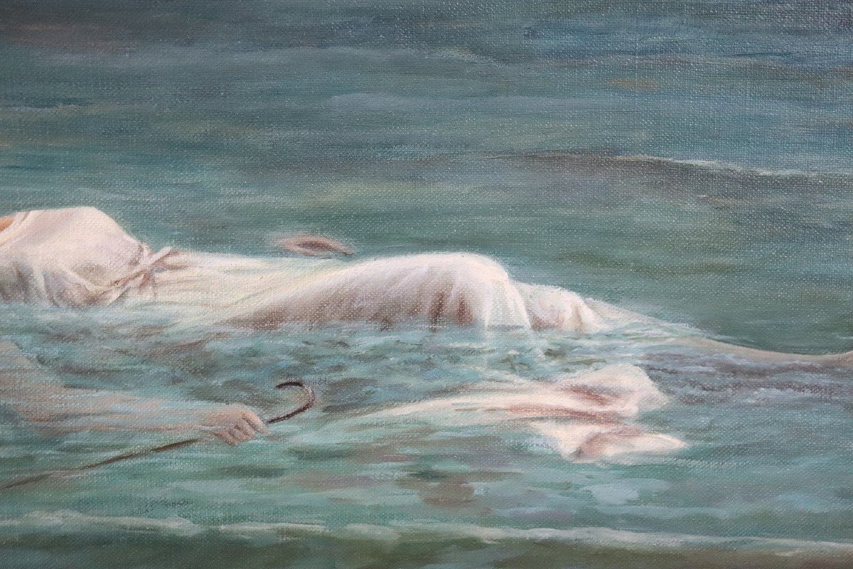 Paesaggio marino surrealista, fine XX secolo, olio su tela-photo-1