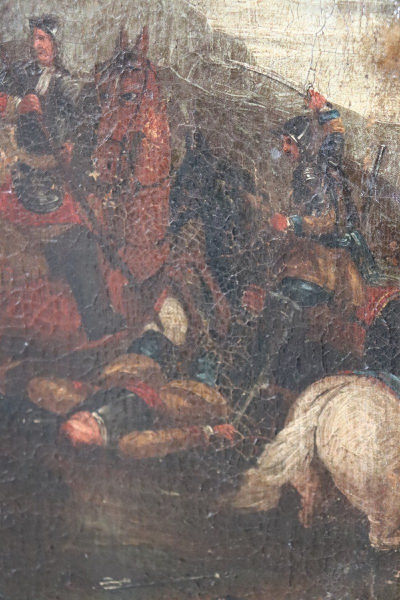 Battaglia con uomini a cavallo, XVII secolo, olio su tela-photo-3