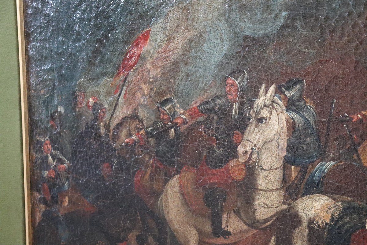 Battaglia con uomini a cavallo, XVII secolo, olio su tela-photo-4