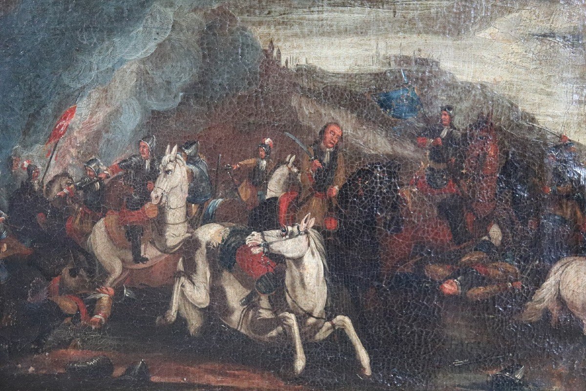 Battaglia con uomini a cavallo, XVII secolo, olio su tela-photo-5