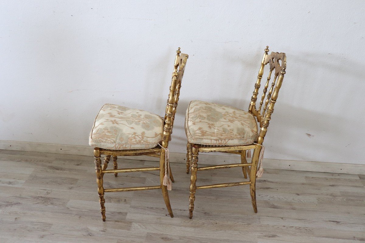 Sedie antiche in legno dorato di Chiavari, set di 2-photo-5