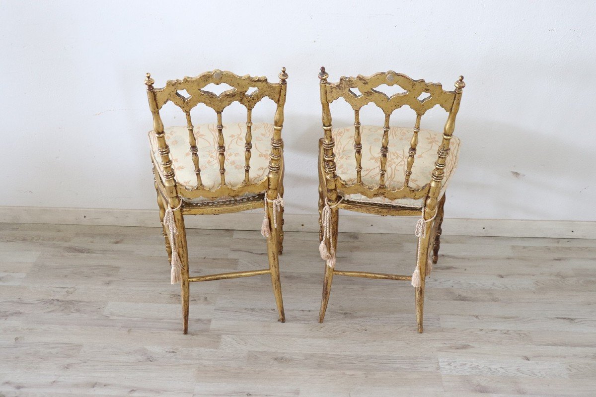 Sedie antiche in legno dorato di Chiavari, set di 2-photo-6