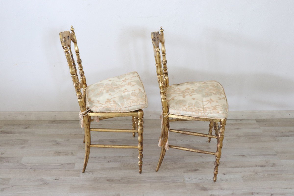 Sedie antiche in legno dorato di Chiavari, set di 2-photo-7