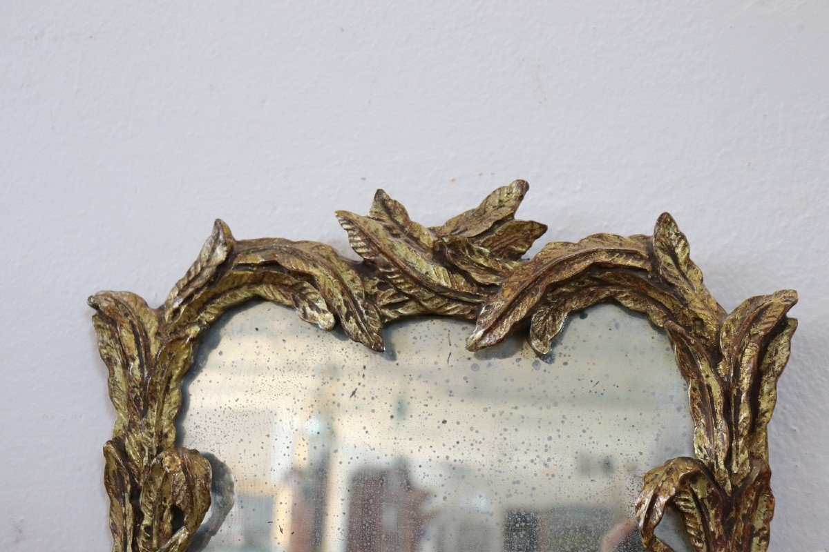 Applique legno intagliato e dorato con specchio, anni '20, set di 2-photo-2