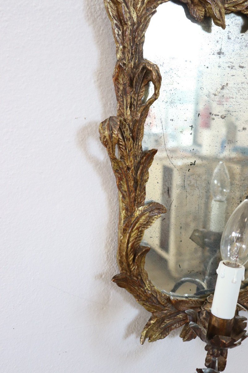 Applique legno intagliato e dorato con specchio, anni '20, set di 2-photo-5