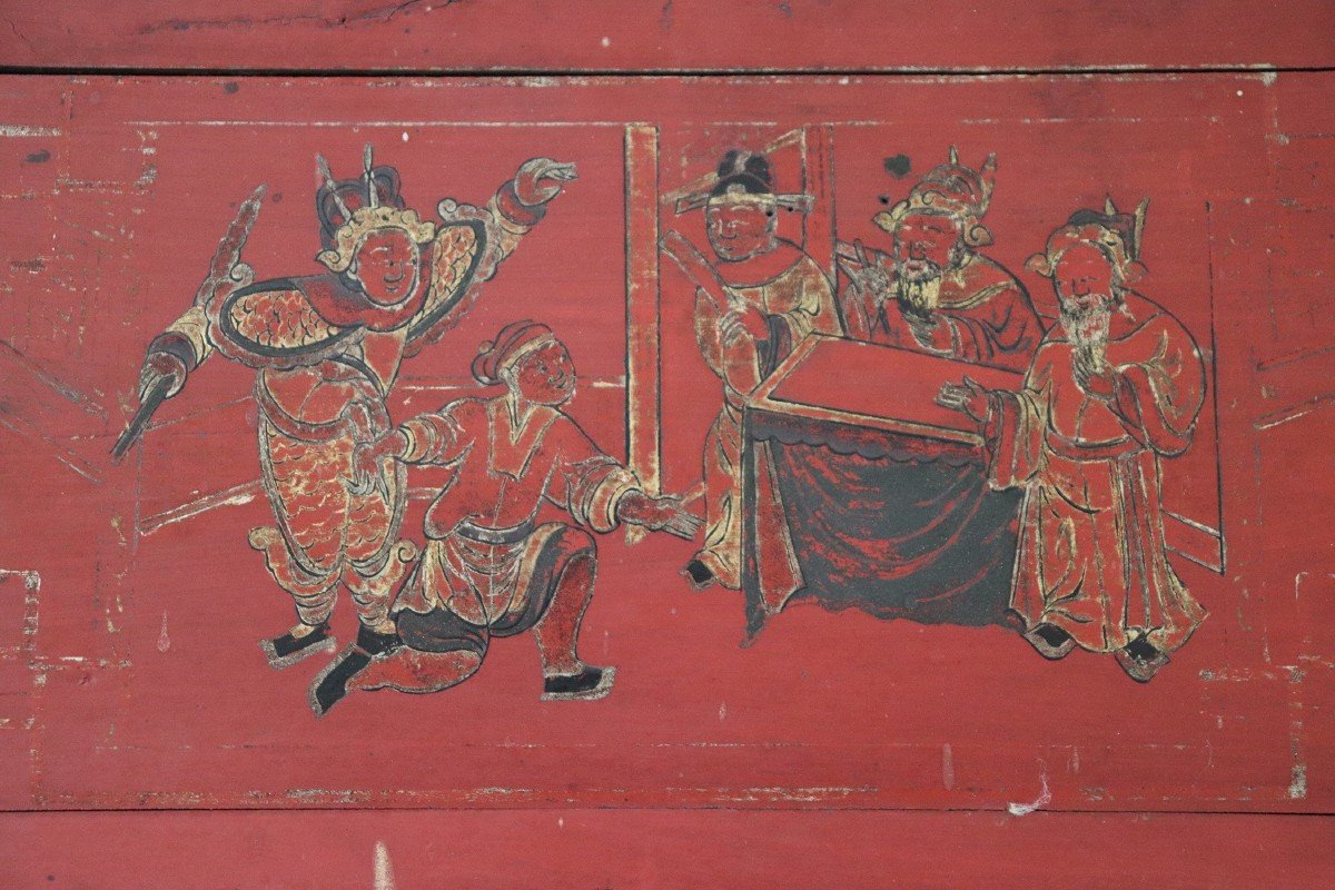 Pannello da parete antico in legno intagliato e laccato, Cina, metà XIX secolo-photo-6