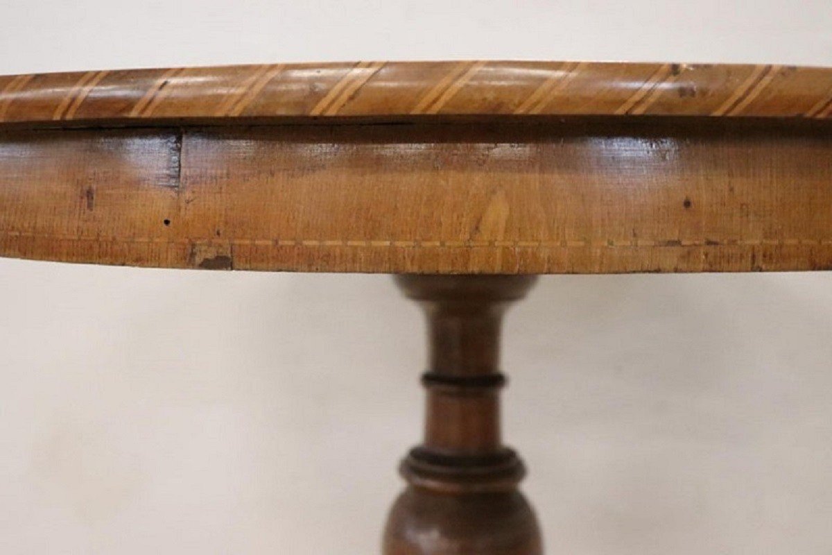 Tavolo antico in legno di noce intarsiato, metà XIX secolo-photo-2