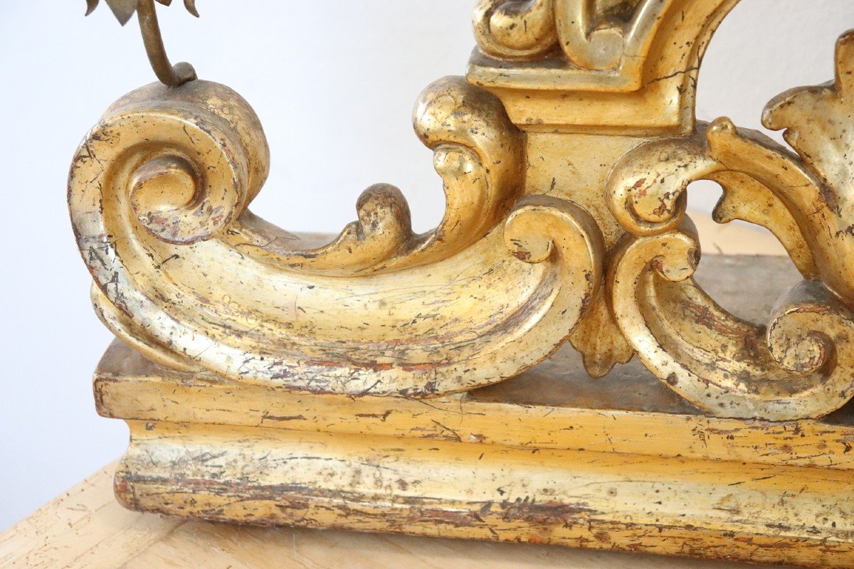 Candelieri antichi in legno intagliato e dorato, fine XVIII secolo, set di 2-photo-4