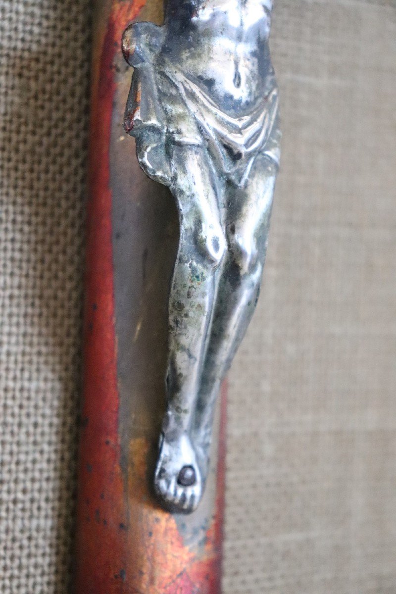 Croce antica in legno di Gesù Cristo in argento, fine XIX secolo-photo-4
