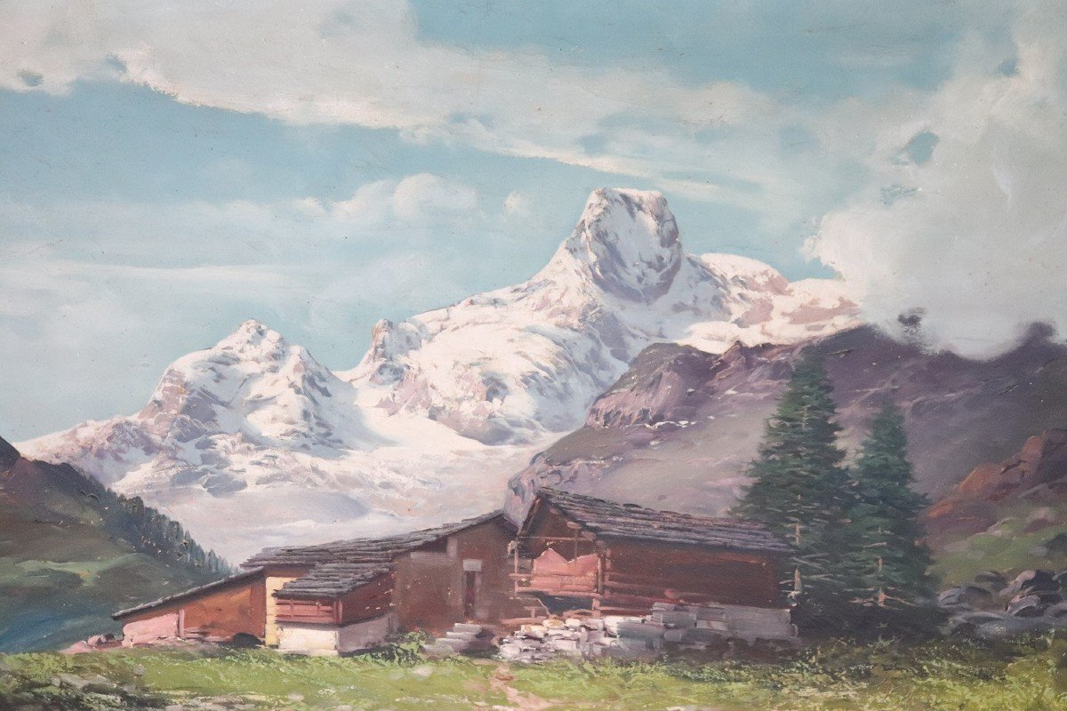 Paesaggio di montagna, fine XIX secolo, olio su tela-photo-2