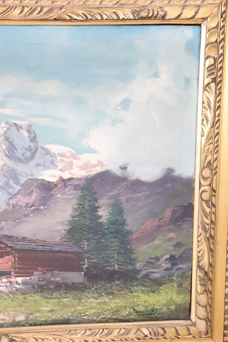 Paesaggio di montagna, fine XIX secolo, olio su tela-photo-3