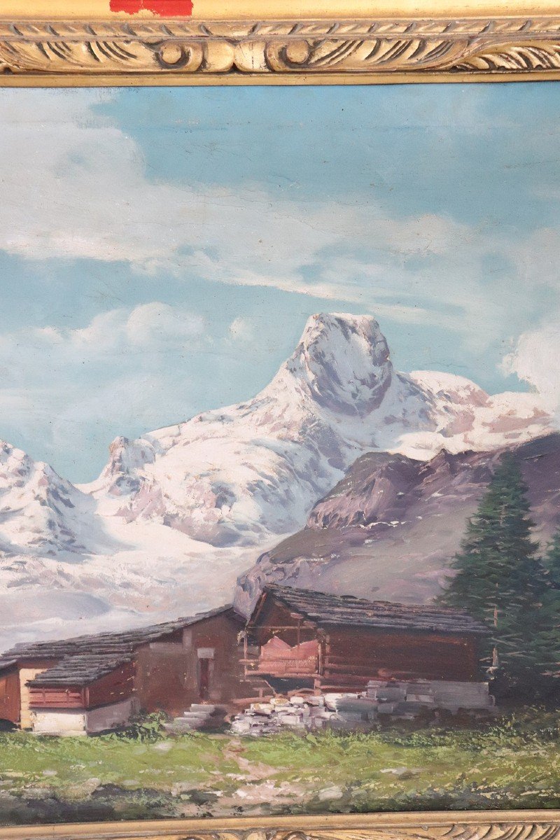 Paesaggio di montagna, fine XIX secolo, olio su tela-photo-4