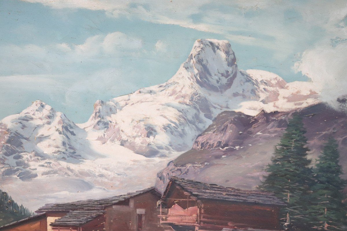 Paesaggio di montagna, fine XIX secolo, olio su tela-photo-2