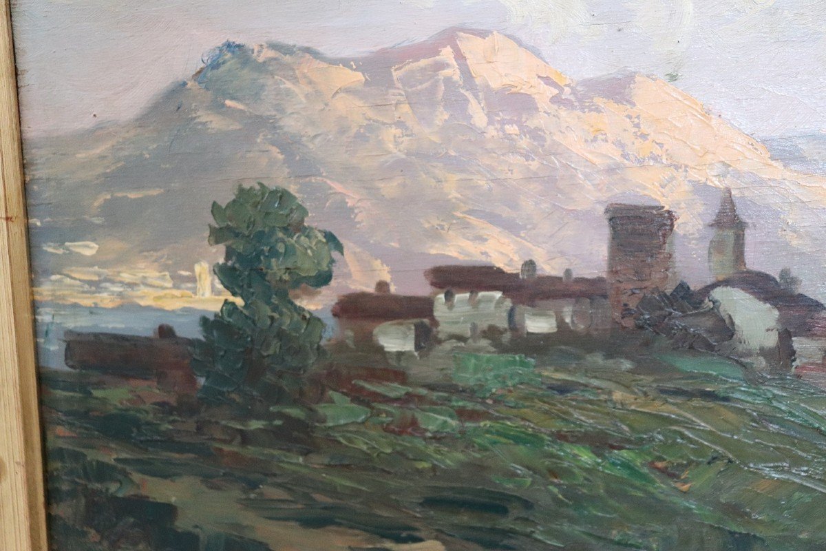 Ermanno Clara, paesaggio di montagna, anni '30, olio su tavola-photo-1