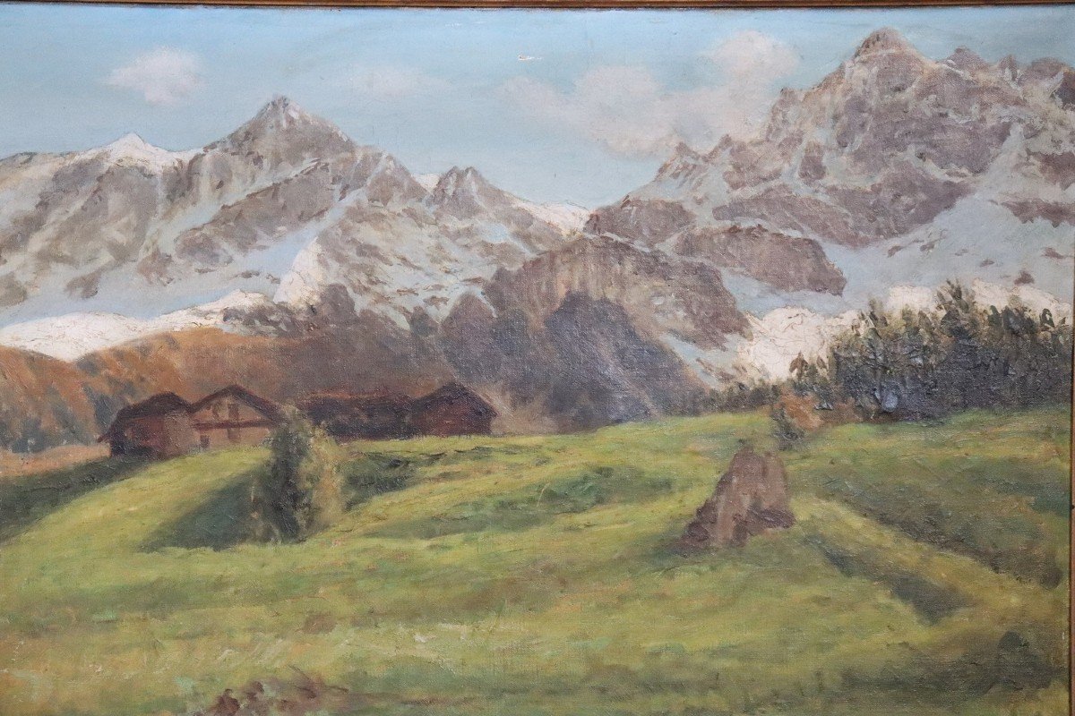 Paesaggio di montagna, olio su tela-photo-2