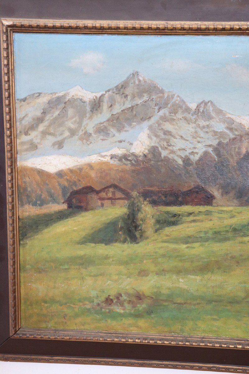 Paesaggio di montagna, olio su tela-photo-4