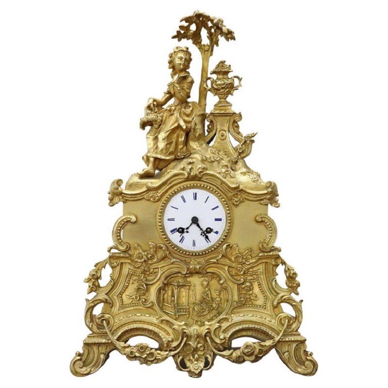 Orologio da tavolo antico in bronzo dorato, XIX secolo