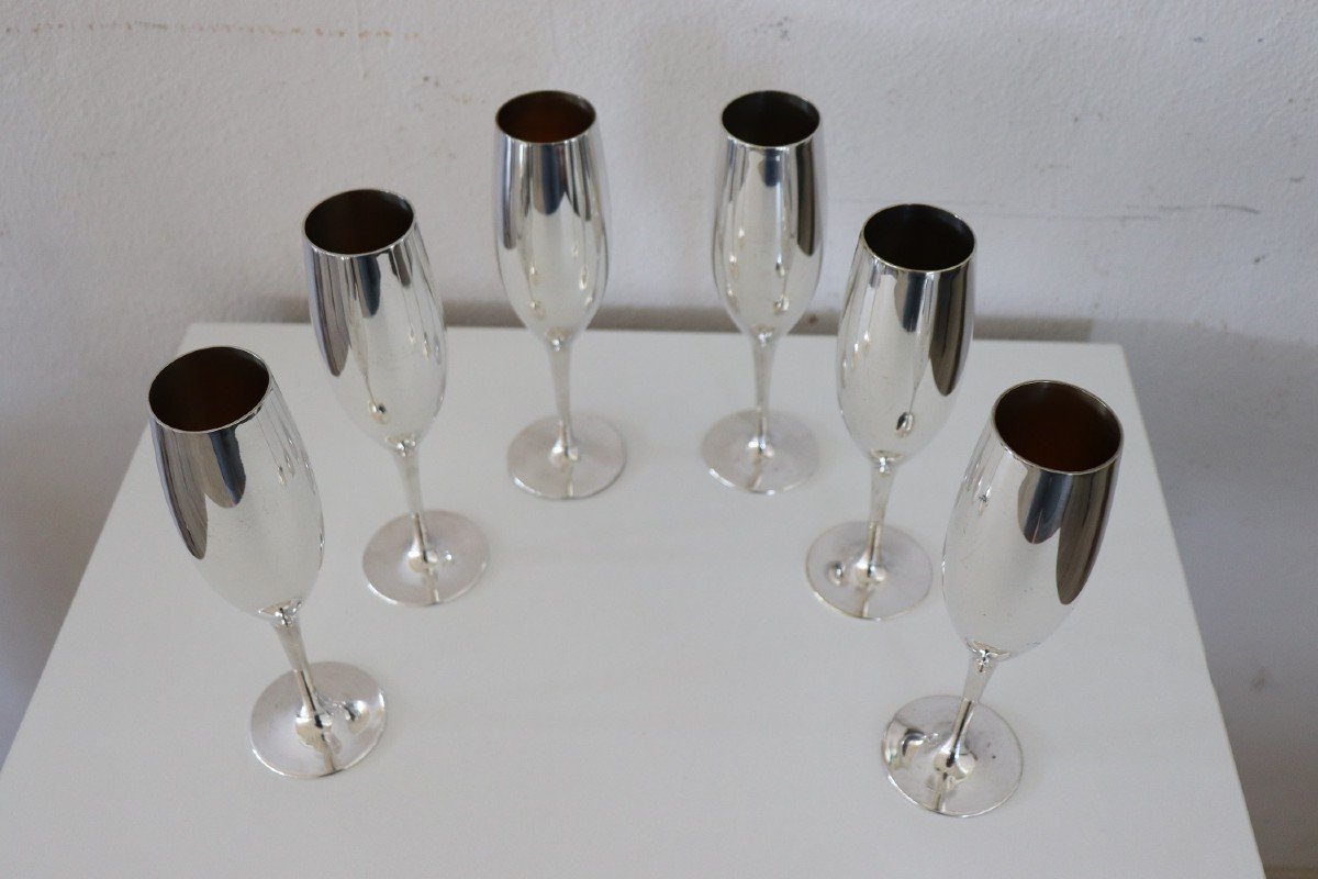 Bicchieri Flute vintage placcati in argento, anni '80, set di 6-photo-1
