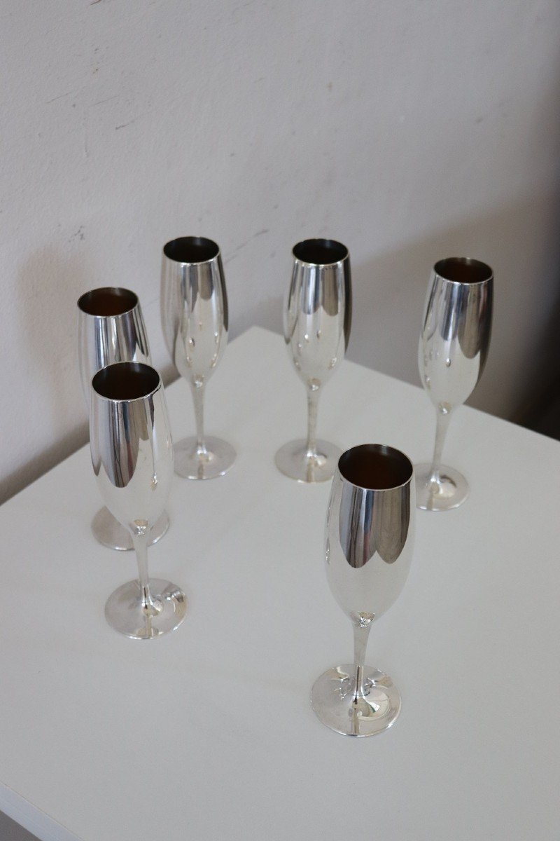 Bicchieri Flute vintage placcati in argento, anni '80, set di 6-photo-2